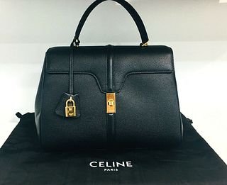 CÉLINE Medium 16 Bag In Grained Calfskin Black Handbag