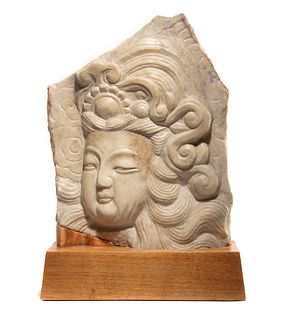 A Chinese Marble Fragment Depicting Guanyin