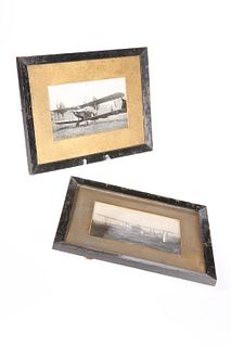 TWO EARLY ORIGINAL PHOTOGRAPHS OF PLANES, each plane with RAF decal, framed