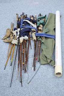 COLLECTION OF OLD FISHING RODS AND OTHER TACKLE ITEMS comprising:?1 Hardy ?