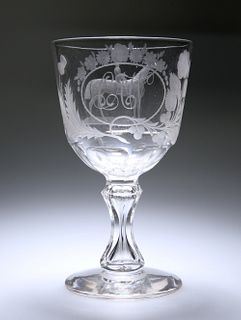 HORSE RACING INTEREST: A MID-19th CENTURY ETCHED GLASS GOBLET, BEARING A NA