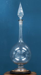 A LARGE VICTORIAN GLASS APOTHECARY JAR AND STOPPER, the bulbous body with l