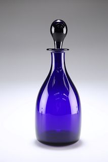 A BRISTOL BLUE MALLET-SHAPED GLASS DECANTER AND STOPPER, EARLY 19TH CENTURY