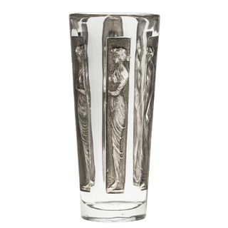 SIX FIGURINES
 A LALIQUE GOBLET, of tapering form, in clear and frosted gla