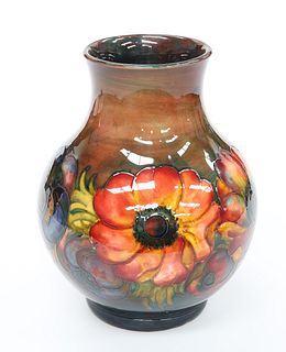 WALTER MOORCROFT
 A LARGE "ANEMONE" FLAMBE VASE, green painted initials, re
