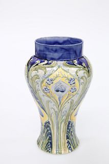 WILLIAM MOORCROFT
 A FLORIAN WARE "PEACOCK FEATHERS" VASE, of baluster form