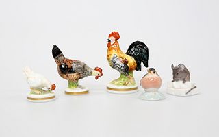TWO ROYAL COPENHAGEN MODELS OF ANIMALS, mouse and bird; together with THREE