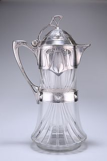 A LARGE JUGENDSTIL SILVER-PLATE MOUNTED CUT-GLASS ICED WATER JUG, WMF, GEIS