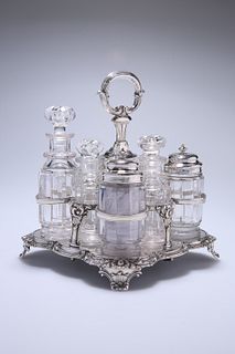 A HANDSOME WILLIAM IV SILVER-PLATED CRUET, c. 1830, fitted for eight bottle