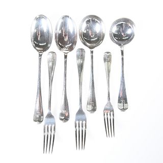 A CANTEEN OF HANOVERIAN RAT-TAIL PATTERN SILVER FLATWARE, comprising:

 Six