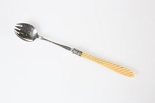 A VICTORIAN SILVER AND IVORY-HANDLED PICKLE FORK,?THOMAS PRIME & SON,?LONDO
