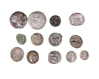A SMALL COLLECTION OF THIRTEEN ANCIENT GREEK COINS, including Attica, Athen