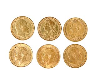 SIX GOLD HALF SOVEREIGNS, 1898, 1899, 1902, 1905, 1913 and 1914. (6)