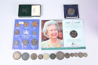A COLLECTION OF COINS AND TOKENS, including two 1935 Crowns, 1937 Sixpence,