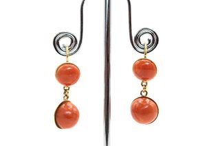 A PAIR OF CORAL PENDENT EARRINGS 
 Each set with a pair of coral corallium 