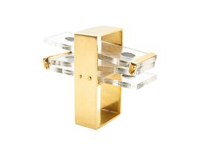 A KINETIC RING
 Of rectangular outline, featuring three sprung translucent 