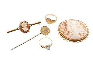 A collection of yellow gold and other jewellery, to include two cameo brooc
