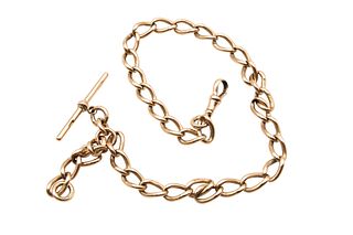 A 9 CARAT ROSE GOLD ALBERT CHAIN
 The curb-link chain with a sprung clasp a