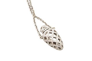 AN 18 CARAT WHITE GOLD DIAMOND-SET 'AMPOULE' PENDANT, BY THEO FENNELL
 Of t