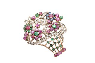A MID-20TH CENTURY GEM-SET GIARDINETTO BROOCH 
 Designed as an openwork bas