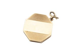 A 9 CARAT GOLD LOCKET PENDANT 
  Of octagonal outline, with engine-turned d