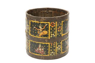 AN INDIAN IRON-BOUND COOPERED WOODEN BUCKET MEASURE, 18th or 19th Century, 