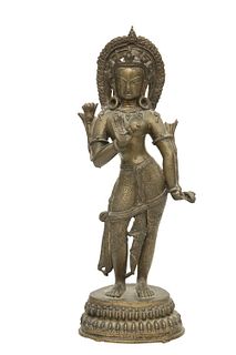 TWO BRONZE FIGURES OF THE GODDESS KALI, probably 19th Century. Taller 39cm
