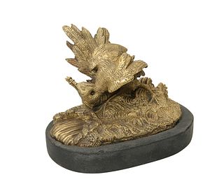 A FRENCH GILT-BRONZE MODEL OF A CORMORANT, 19TH CENTURY, the bird cast with