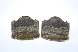 A PAIR OF VICTORIAN BRONZE BOOKENDS,?each cast with a titled view of Windso