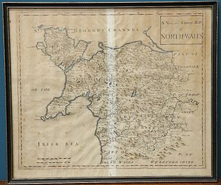 A NEW AND CORRECT MAP OF NORTH-WALES, engraved map with hand colouring, fra