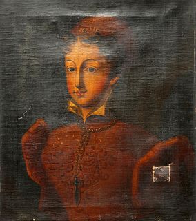 CONTINENTAL SCHOOL, PORTRAIT OF A GIRL IN 16TH CENTURY COSTUME WEARING A CR