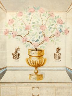 A 19TH CENTURY SPANISH WATERCOLOUR OF A FAMILY TREE,?depicting a rose bush 