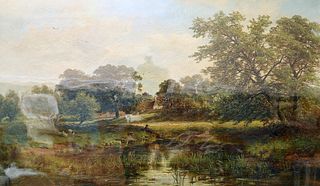 DAVID PAYNE (1843-1894), THE VILLAGE POND, signed lower right, oil on canva