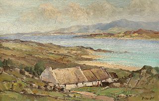 ROWLAND HILL (IRISH, 1915-1979), COTTAGES IN A LANDSCAPE, signed lower righ