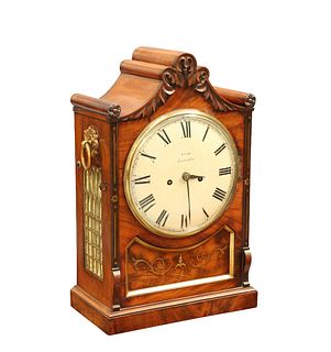 A REGENCY BRASS-INLAID MAHOGANY DOUBLE FUSEE BRACKET CLOCK, the case with l