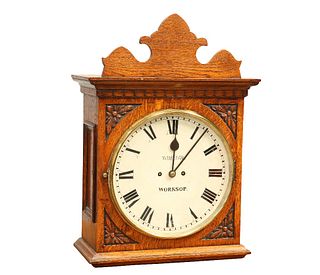 AN OAK STRIKING WALL CLOCK, SIGNED WHEELER, WORKSOP, CIRCA 1880,?front corn
