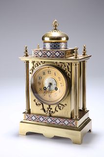 A FRENCH GILT BRASS AND CHAMPLEVE ENAMEL TABLE CLOCK, LATE 19TH CENTURY,?th