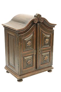 A GERMAN PAINTED PINE TABLE CABINET, 19TH CENTURY, in the form of a South G