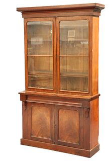 A VICTORIAN MAHOGANY BOOKCASE CABINET, the glazed upper section with adjust