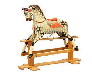 AN EARLY 20TH CENTURY PAINTED DAPPLE GREY ROCKING HORSE, BY COLLINSON,?appl