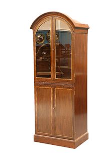 A GEORGIAN STYLE MAHOGANY AND SATINWOOD CABINET, BY E & S GOTT, the arch to