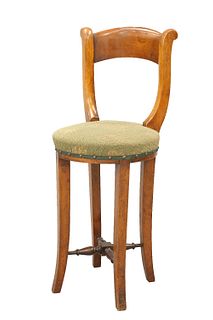 A 19TH CENTURY BEECH CELLIST CHAIR, with bowed crest rail and slightly spla