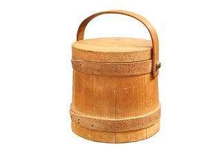 A 19TH CENTURY SCOTTISH FLOUR BIN, the coopered barrel with swing handle an