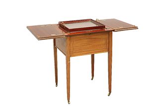 A LATE VICTORIAN INLAID MAHOGANY DRINKS TABLE, CIRCA 1890, the square top w