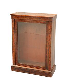 A 19TH CENTURY AMBOYNA MINIATURE PIER CABINET, with string inlay, the glaze