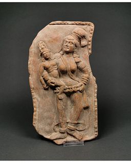 ANCIENT INDIAN YAKSHI WITH CROWNED CHILD
