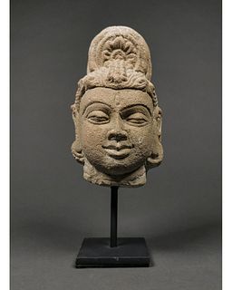 INDIAN MEDIEVAL STONE HEAD OF BUDDHA