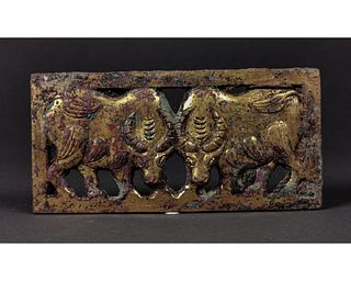 CHINESE ORDOS GILDED STAG PLAQUE