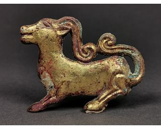 CHINESE ORDOS GILDED DOG PLAQUE