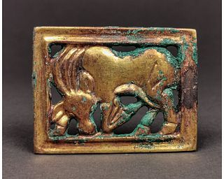 CHINESE ORDOS GILDED STAG PLAQUE